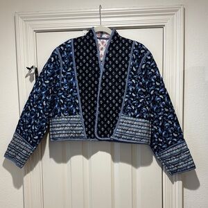 Blue Patterned quilted Women's Jacket